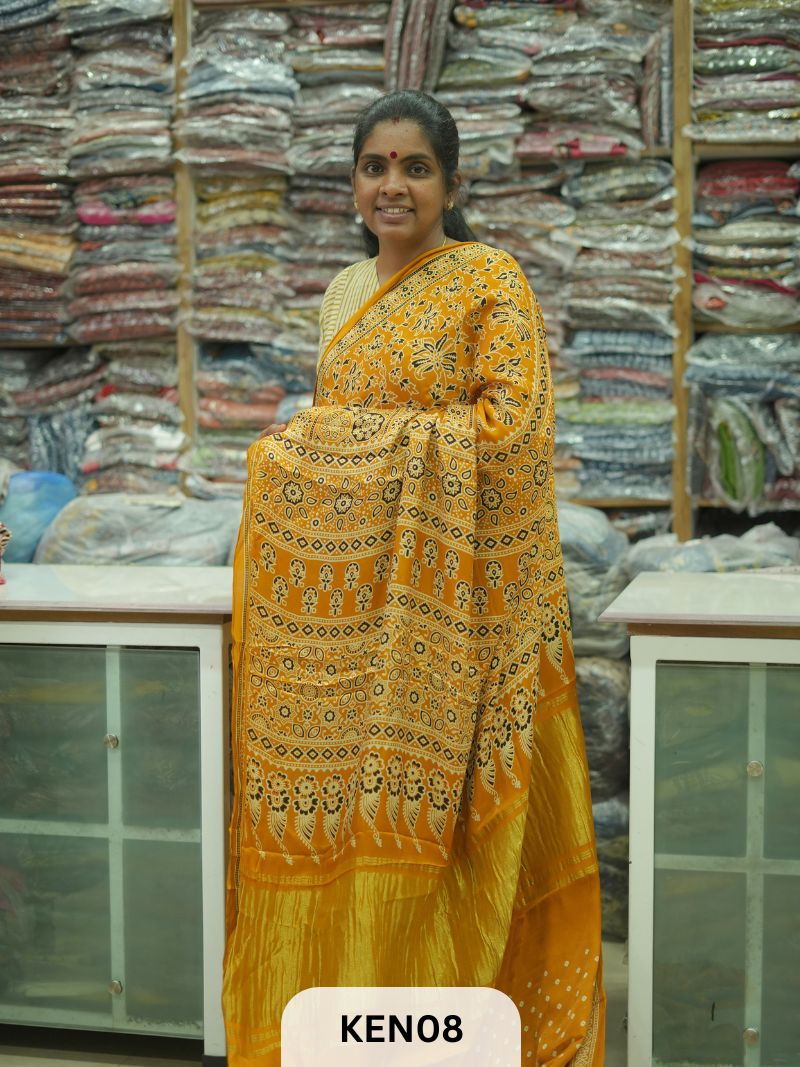 PURE MODAL AJRAKH PIGMENTED SCREENPRINT SAREE