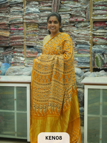 PURE MODAL AJRAKH PIGMENTED SCREENPRINT SAREE