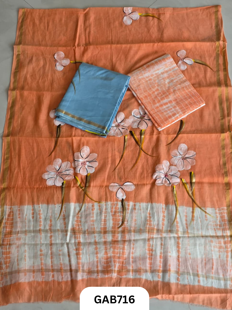 Hand Block Chanderi Silk Dress Materials Top 2.5 Mtrs Duptta 2.5 Mtrs