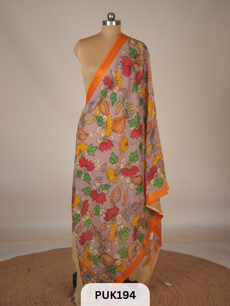 PURE PENKALAMKARI DUPPATTA - CHENNURI SILK