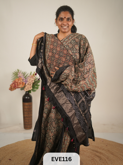 TUSSAR CHANDERI WITH GHARCHOLA - NATURAL AJRAKH HANDBLOCK