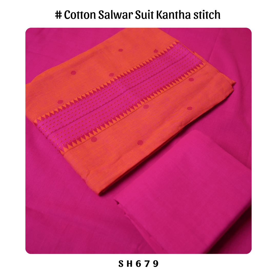 Cotton  salwar suit with Kantha stitch work