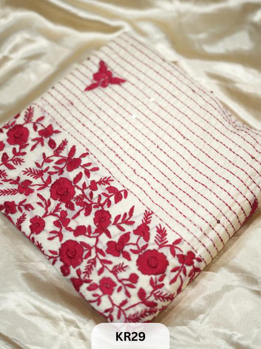 DUPION SILK WITH PURE HAND KANTHA HEAVY