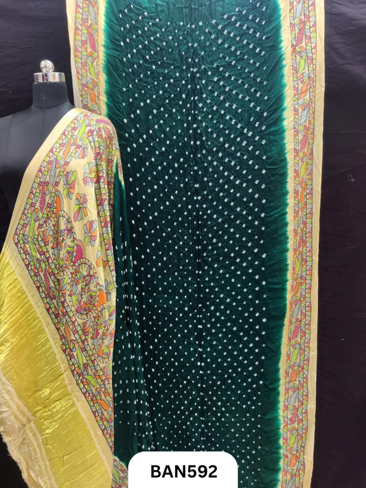 Semi Gaji ts kalamkari digital print pallu, blouse and border with bandhej saree