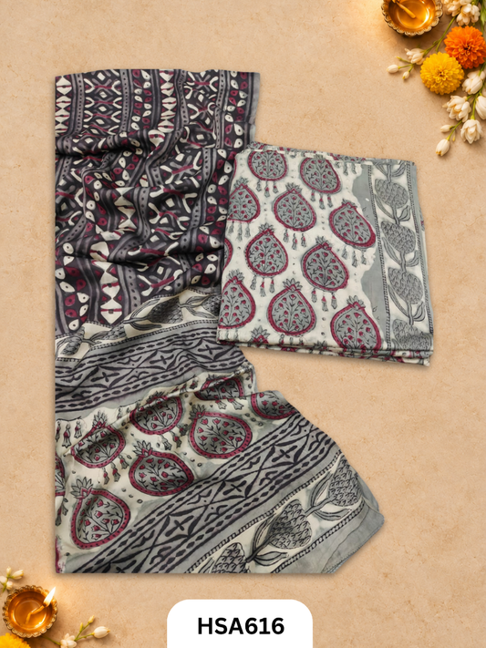 Vanaspati Ajrakh Handblock Printed Suits in Modal Silk Fabric Suits Top 2.5 mtr Dupatta 2.5 mtr