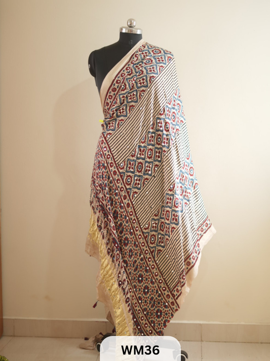 MODAL SILK WITH GLUED MIRROR LAGDI PATTA DUPPATTA