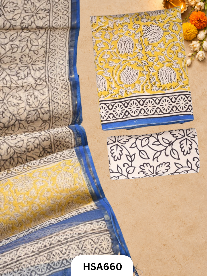 Handblock Printed Kota Doriya Dupatta With Cotton Suits Top 2.5mtr Dupatta 2.5mtr
