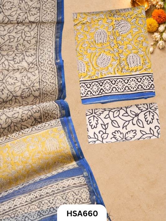 Handblock Printed Kota Doriya Dupatta With Cotton Suits Top 2.5mtr Dupatta 2.5mtr