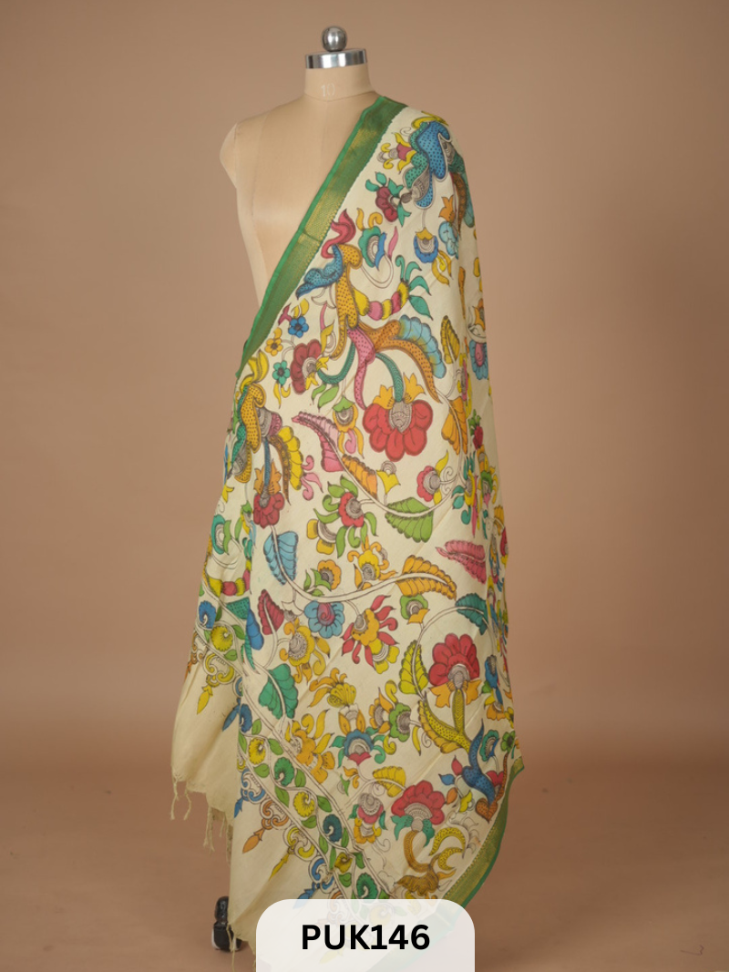PURE PENKALAMKARI DUPPATTA - CHENNURI SILK