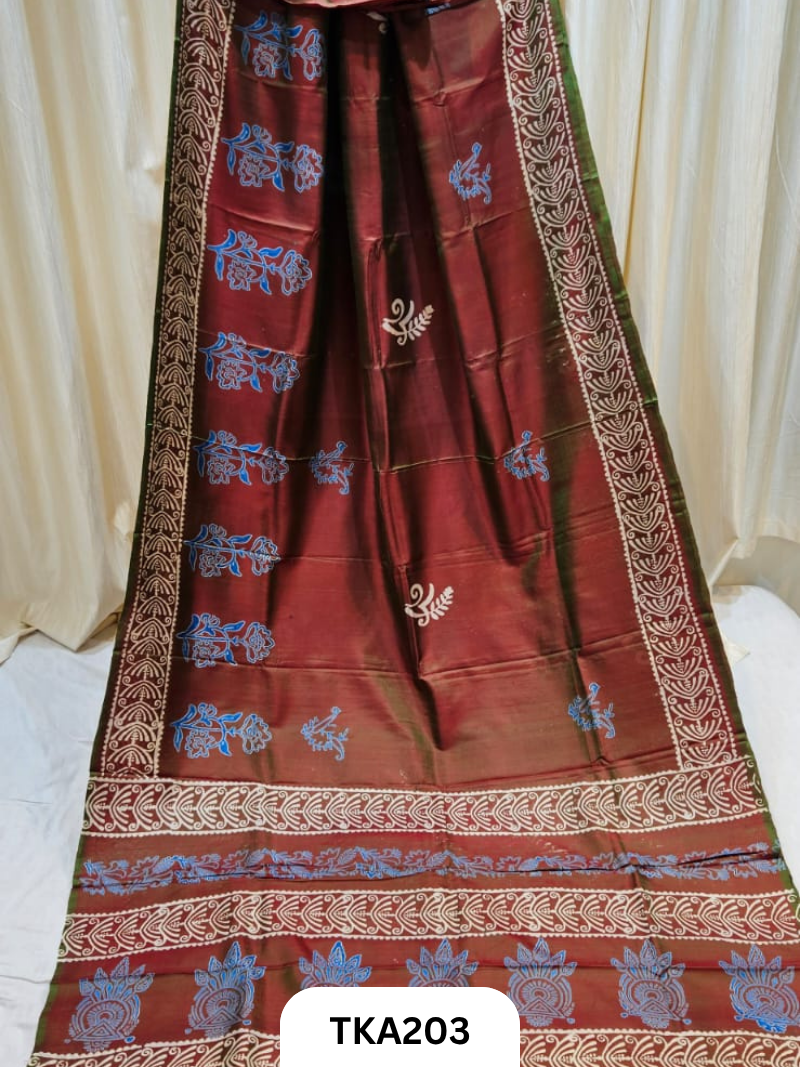 Bishnupuri Katan Silk Block Print Saree