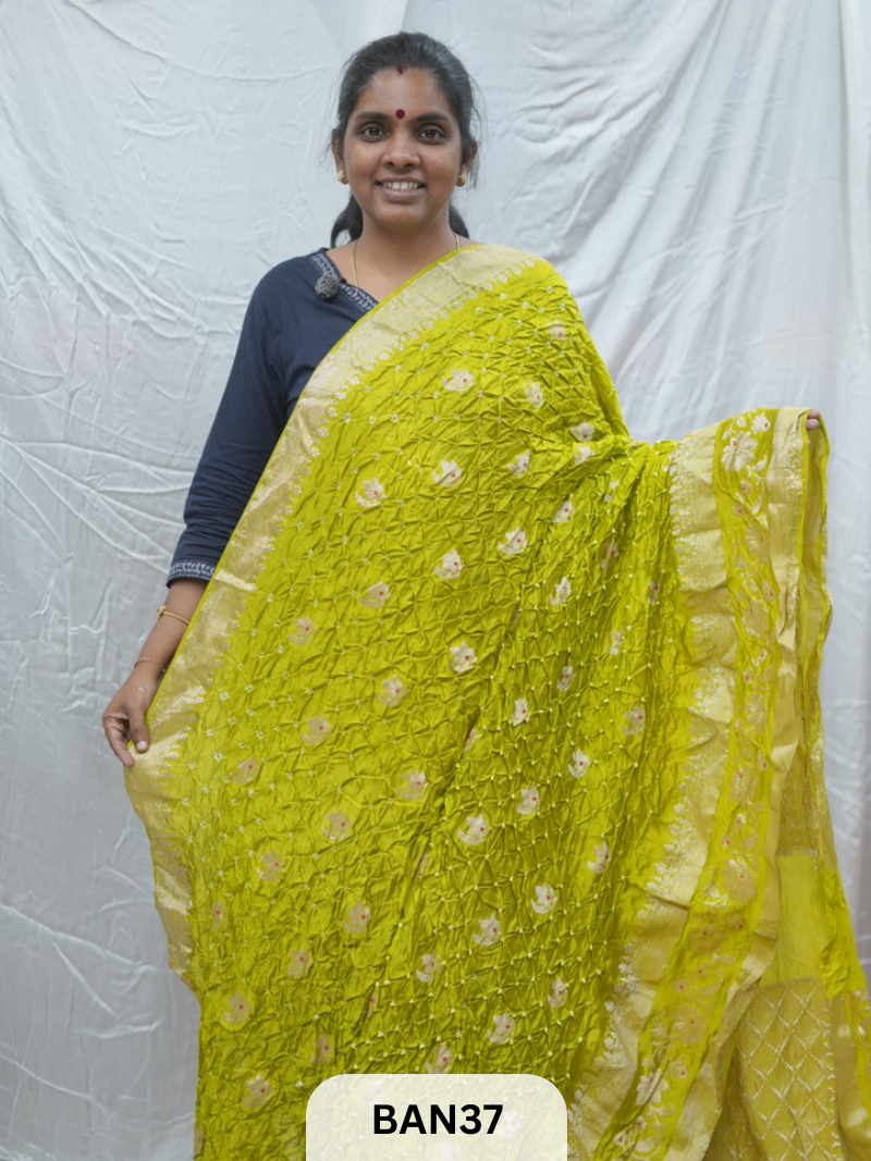 PURE RAW SILK WITH MEENAKARI BUTTA BANDHINI SAREE