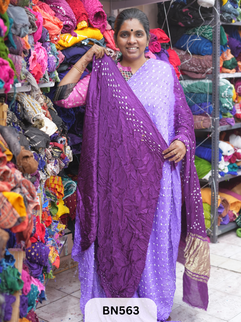 SEMI TISSUE PALLU SHADED BANDHEJ SAREE