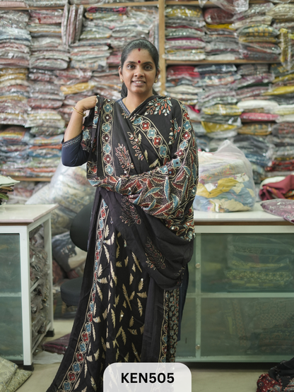 MODAL NATURAL AJRAKH HANDBLOCK SAREE WITH GLUE MIRROR