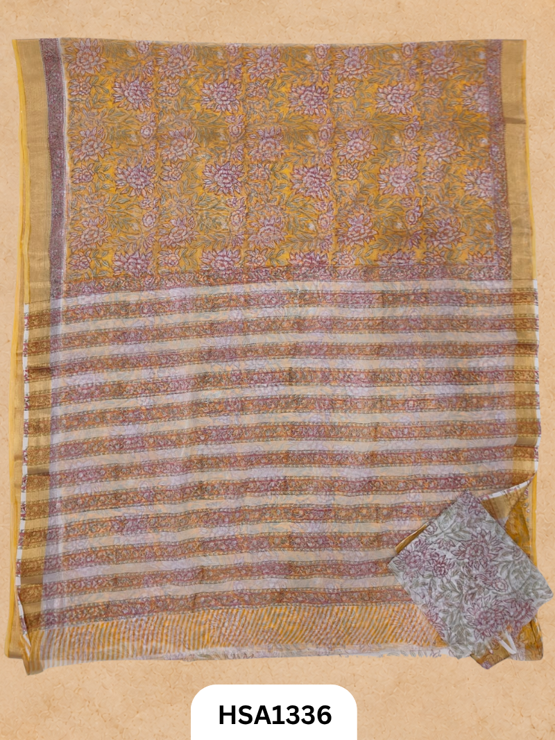 Chiffon Zari Border Saree - Hand Brush Painted