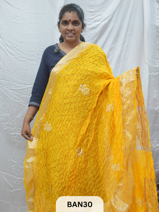 PURE RAW SILK WITH MEENAKARI BUTTA BANDHINI SAREE