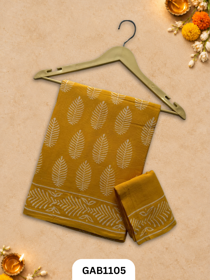 Bagru Handblock Print Mulmul Cotton Saree With Blouse