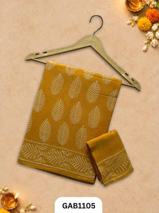 Bagru Handblock Print Mulmul Cotton Saree With Blouse