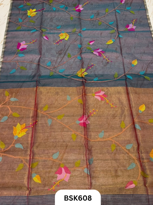 Handloom Pure Muslin Jamdhani With Hand Needle Work Saree