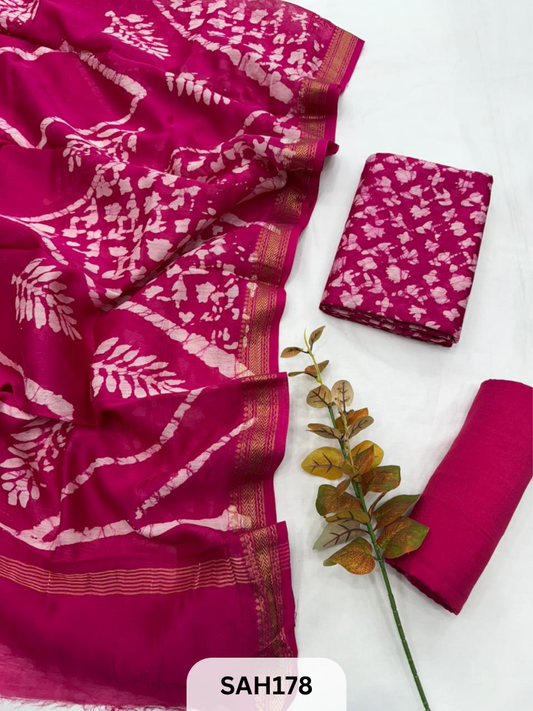 MAHESHWARI HANDBLOCK SALWAR SUIT 3PCS - UNSTITCHED