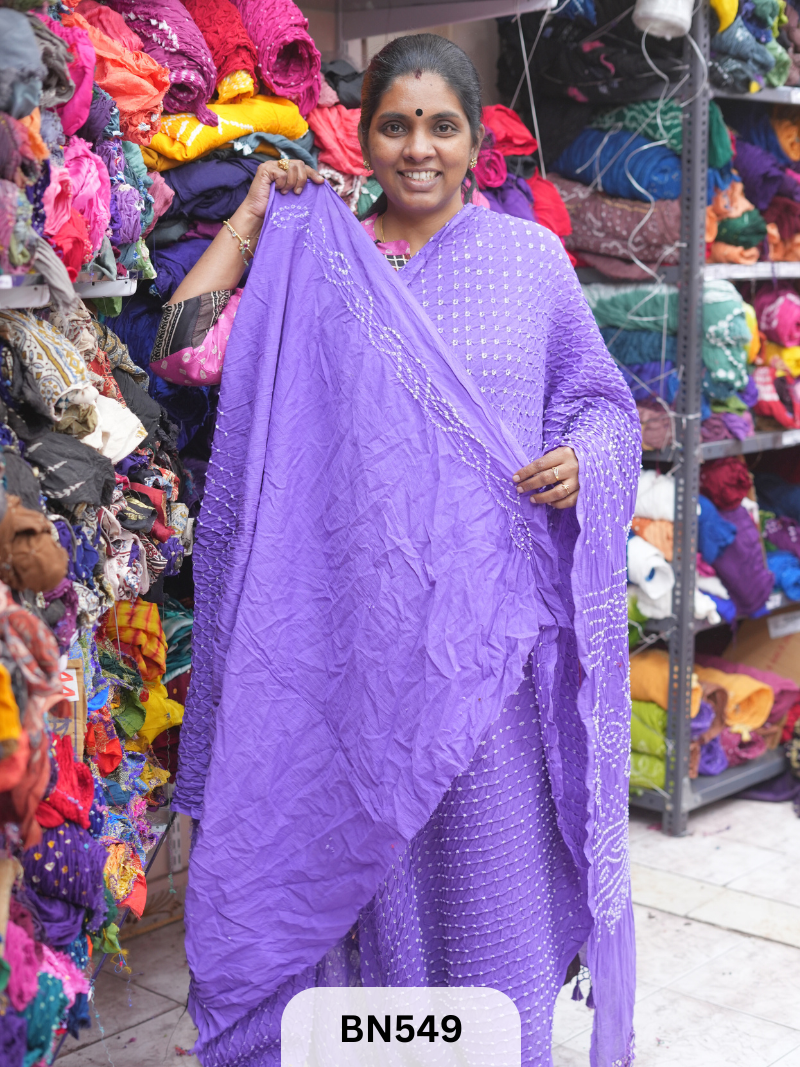 MUL COTTON HEAVY BANDHEJ SAREE WITH JARI TUSSLES