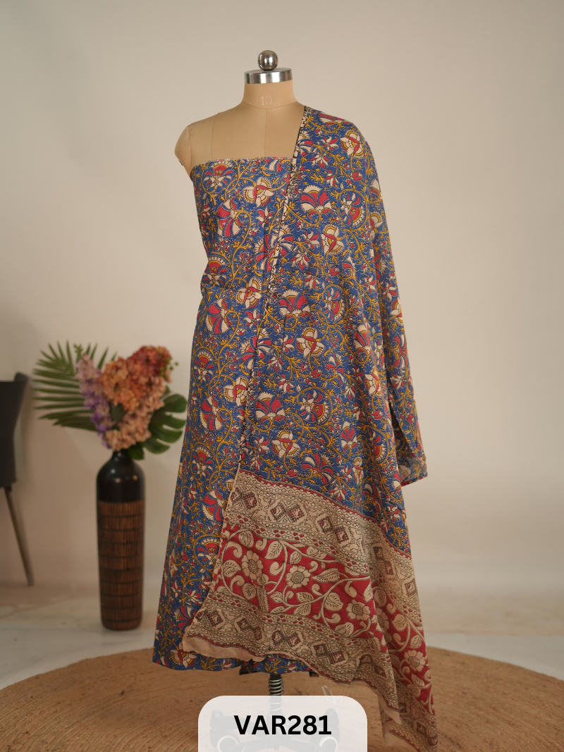 PURE HANDBLOCK KALAMKARI COTTON-2 PCS-TOP & DUPPATA