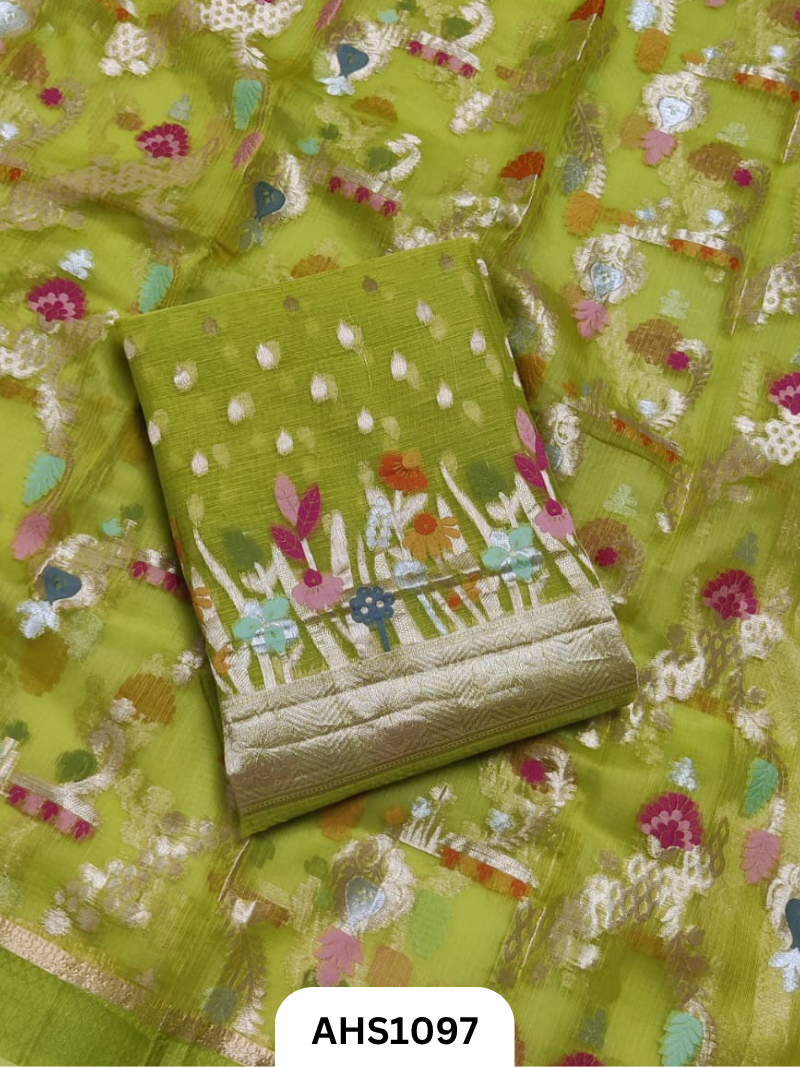 Pure Silk Kota Weaving Two Piece Dress Material  Heavy Weaving Dupatta & Kurta