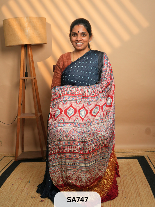 MODAL SILK | AJRAKH PRINT | BANDHEJ SAREE