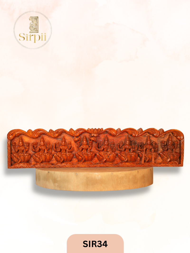 Decorative Wooden Dasavathaaram Panel Natural Finish - Height 8" INCH, WIDTH 36"INCH