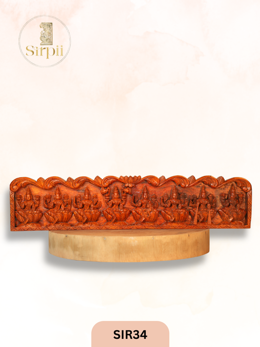 Decorative Wooden Dasavathaaram Panel Natural Finish - Height 8" INCH, WIDTH 36"INCH