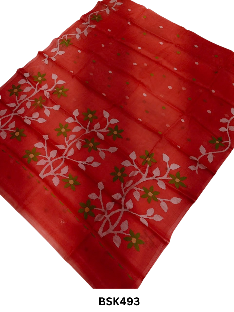 Handloom Pure Muslin Jamdhani Needle Work Weave Saree