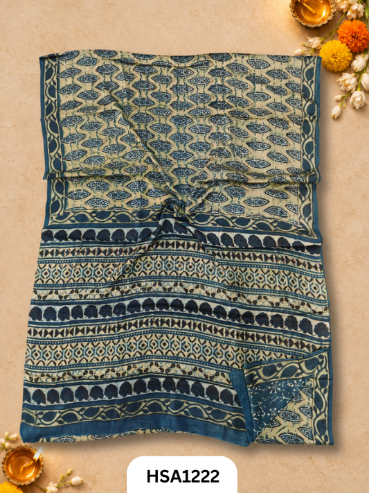 Hand Block Print Ajarkh Vanaspati Modal Silk Saree with blouse