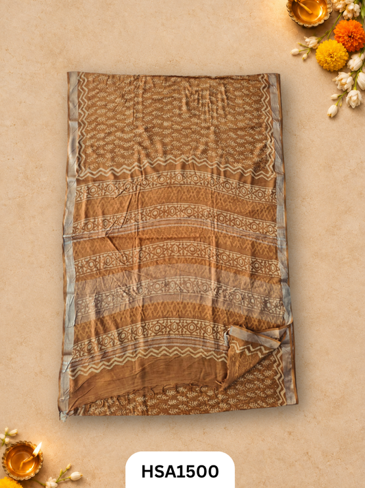 Kalamkari Hand Block Printed Soft Linen With Blouse