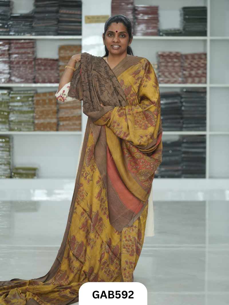 Nashpal & Pomegranate Peel Printed Modal Silk Sarees with blouse