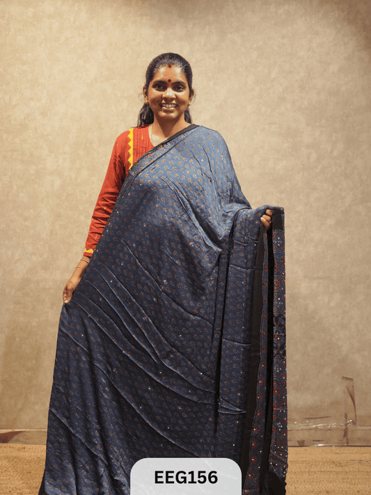AJRAKH MODAL SAREE WITH MIRROR