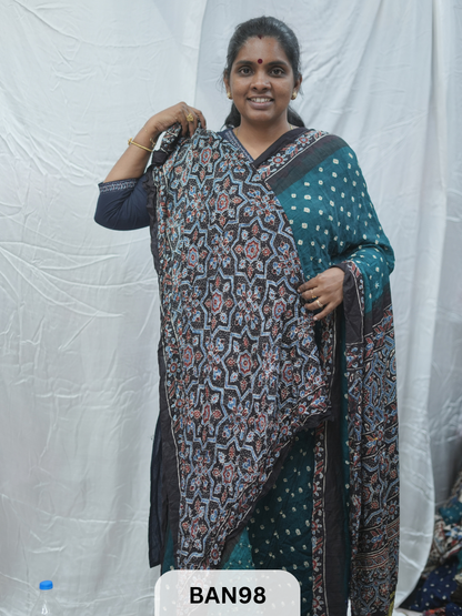 BANDHANI WITH AJRAKH SEMI GAJI SAREE