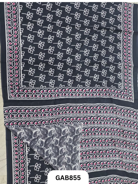 Bagru Block Print Cotton Mulmul Sarees With Running Blouse