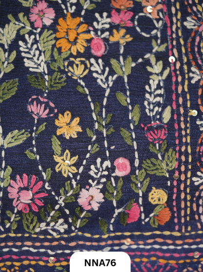 Handloom Pure Tussar Silk - Maheshwari Border and Bullion With Kantha Stitch Saree