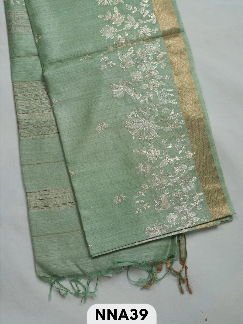 Pure tussar silk with pitta work embroidery saree