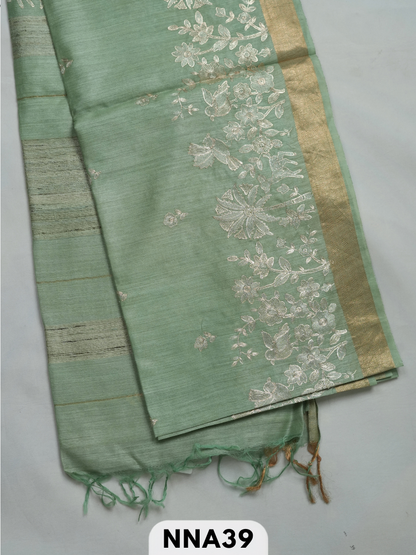 Pure tussar silk with pitta work embroidery saree