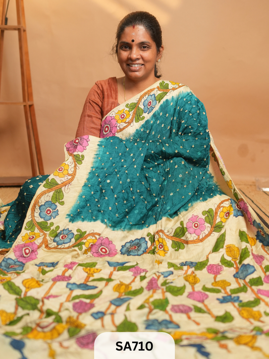 MODAL SILK + BANDHINI + PENKALAMKARI WORK - Fusion