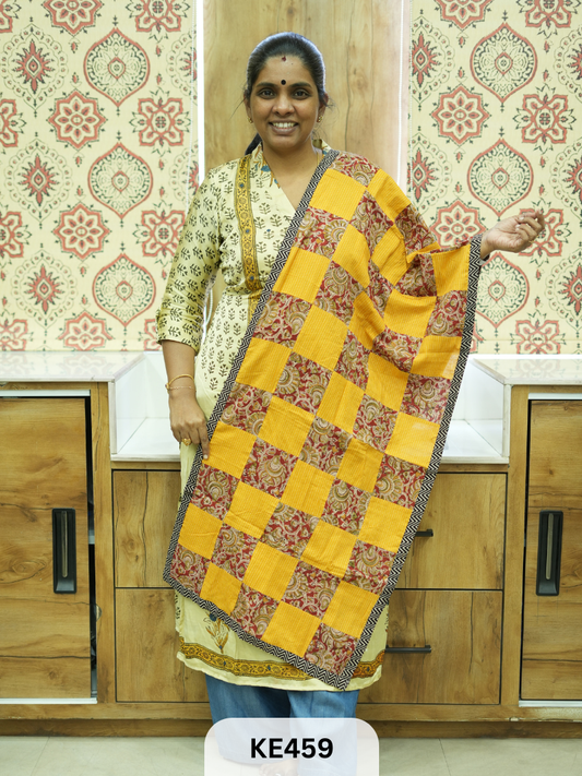 APPLIQUE AJARKH COTTON STOLES - VEGTABLE PRINT