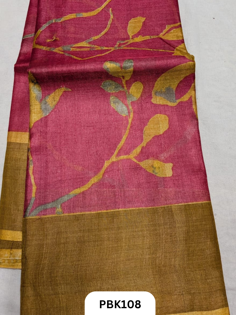 Premium Pure Tussar Silk Handblock Print Saree – Kolkata Special