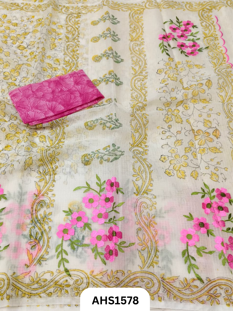 Kota Cotton Embroidery + Printed Saree