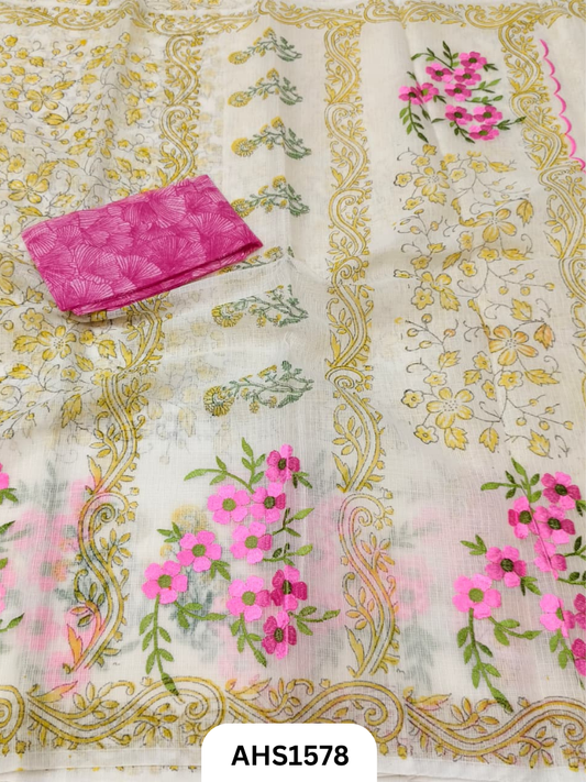 Kota Cotton Embroidery + Printed Saree