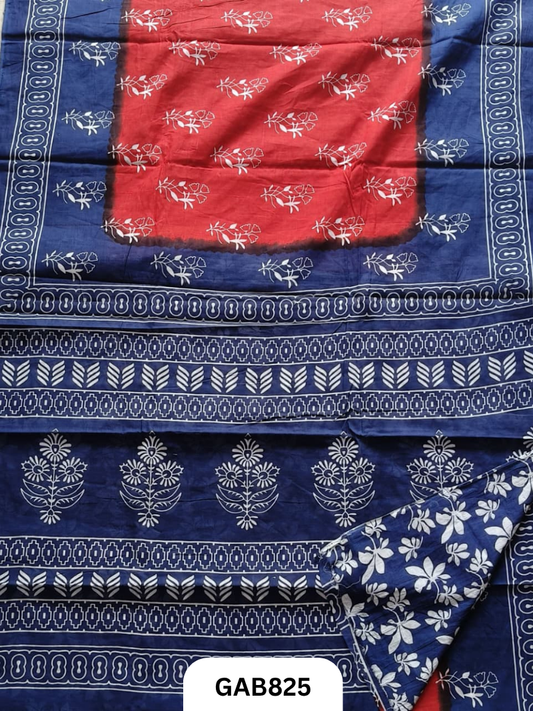 Bagru Block Print Cotton Mulmul Sarees With Running Blouse