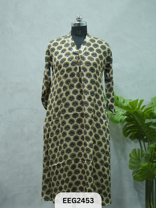 MODAL AJRAKH PRINT KURTI WITH PLEATS