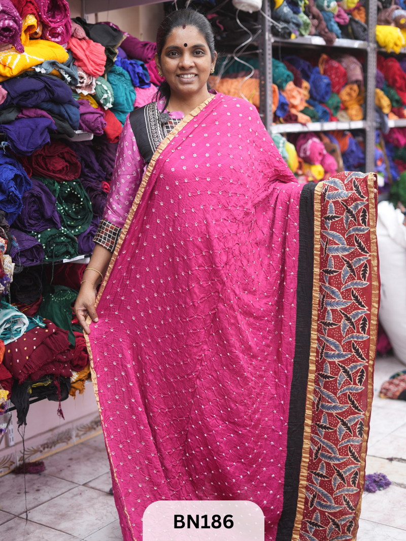 AJRAKH BANDHEJ WITH SKIRT BORDER SAREES | MODAL GAJI FABRIC