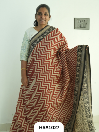 Pure Maheswari Silk Cotton - Handblock Print Saree With Blouse