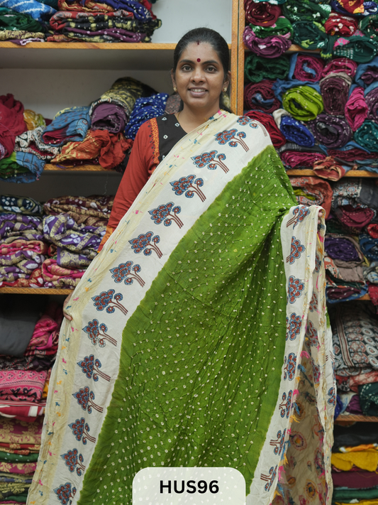 PURE DOLA SILK WITH AJRAKH MINAKARI PALLU