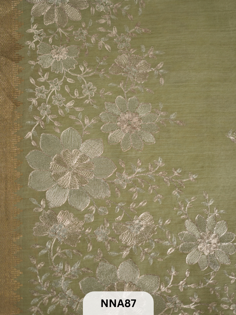Pure Tussar Silk With Pitta Work - Metallic Theards